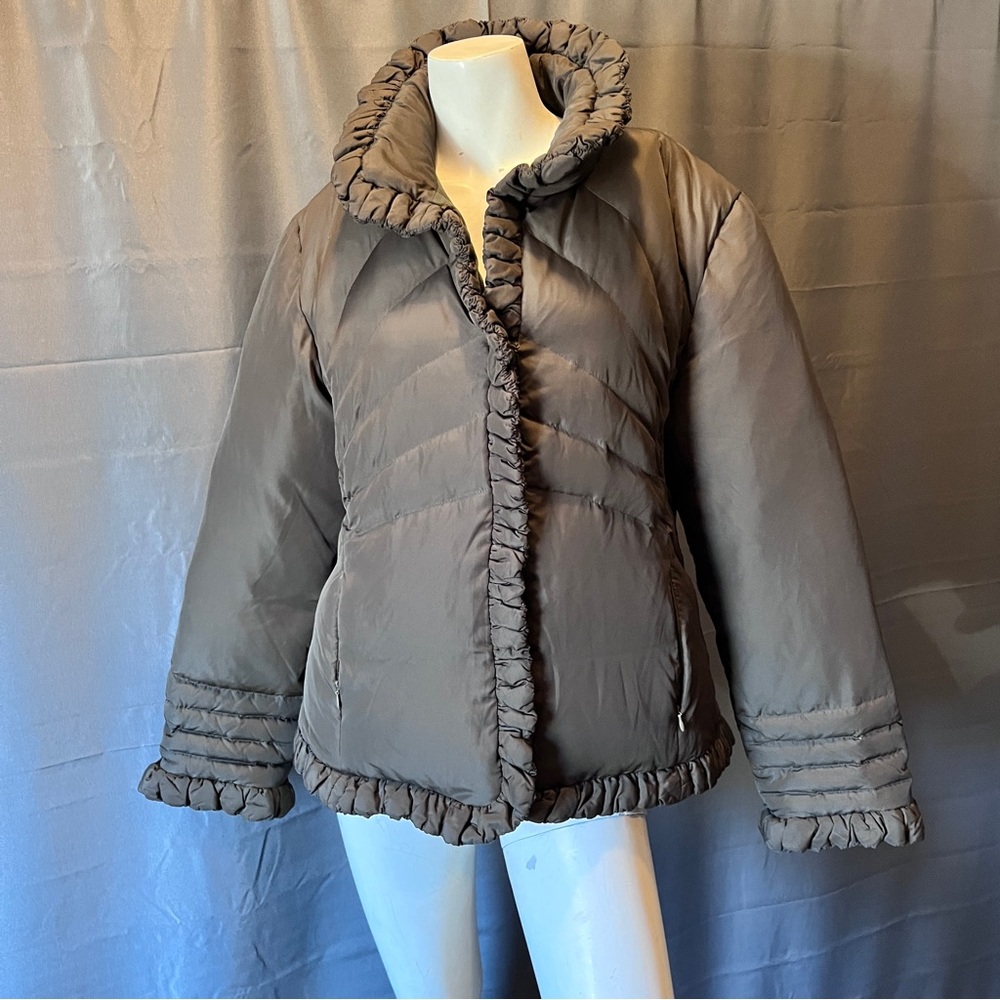 MARVIN RICHARDS Down Filled brown Winter Ruffle Jacket Coat L Large
